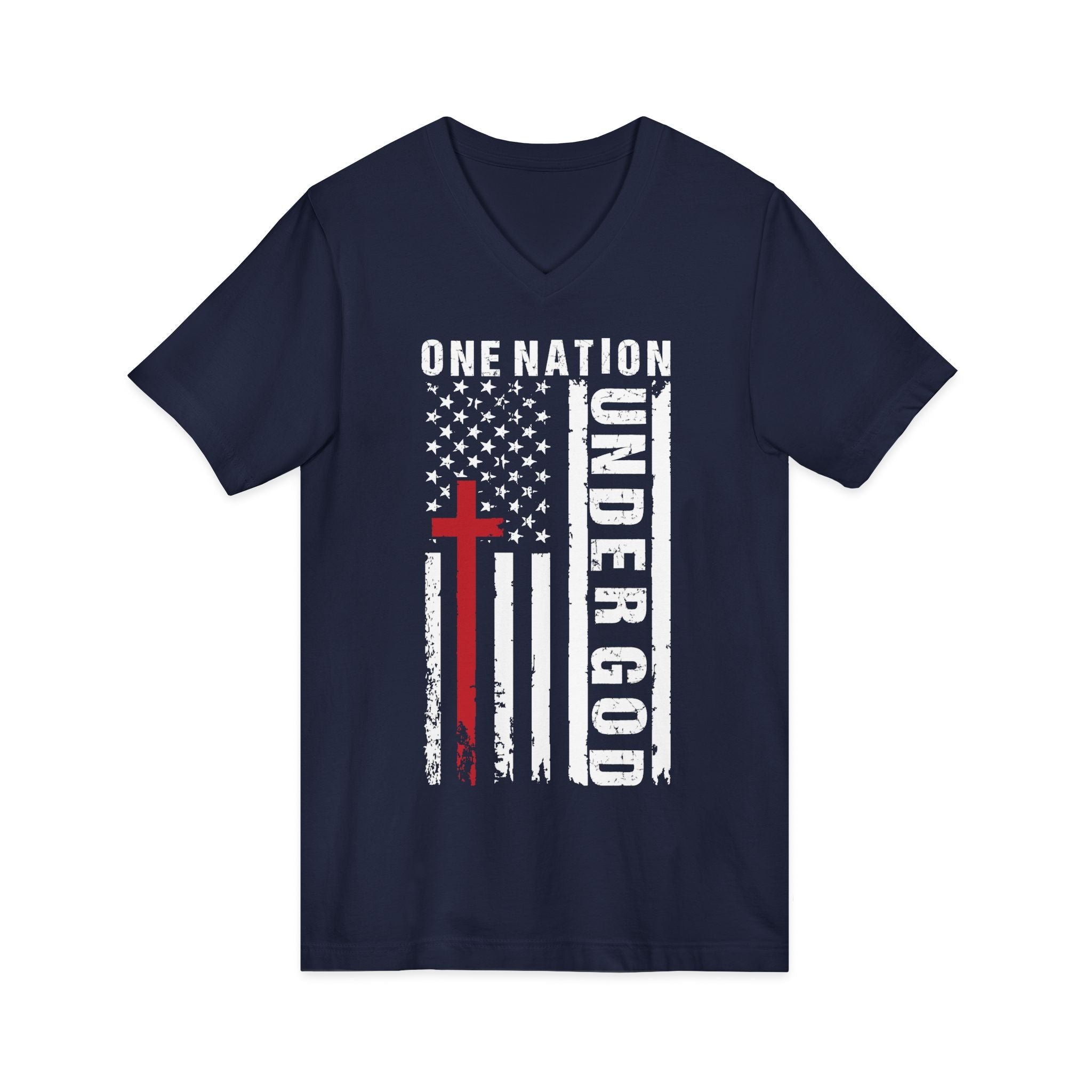 One Nation Under God V-Neck Tee — Patriotic Christian Flag T-Shirt