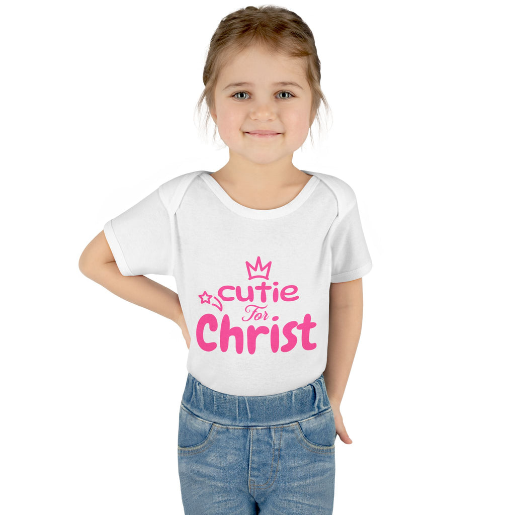 Girl's 'Cutie for Christ' Infant Bodysuit, Baby Faith Clothes for Casual Events, Joyful Toddler Outfit, Christian Gift, Combed Cotton, Lap