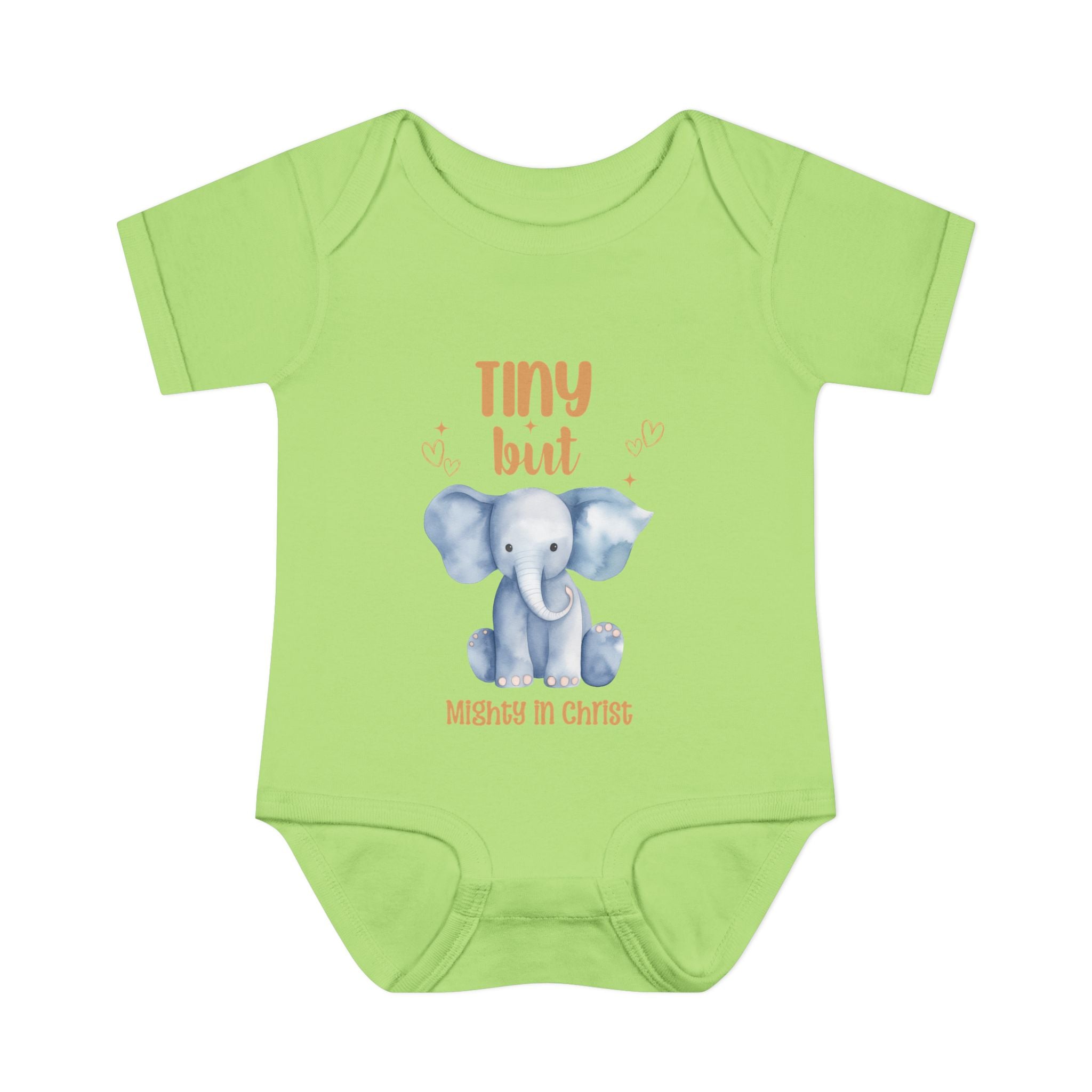 Infant Bodysuit, Tiny But Mighty in Christ Elephant Baby Onesie, Baby Shower Gift, First Birthday Outfit, Grandparents Gift, Combed Cotton