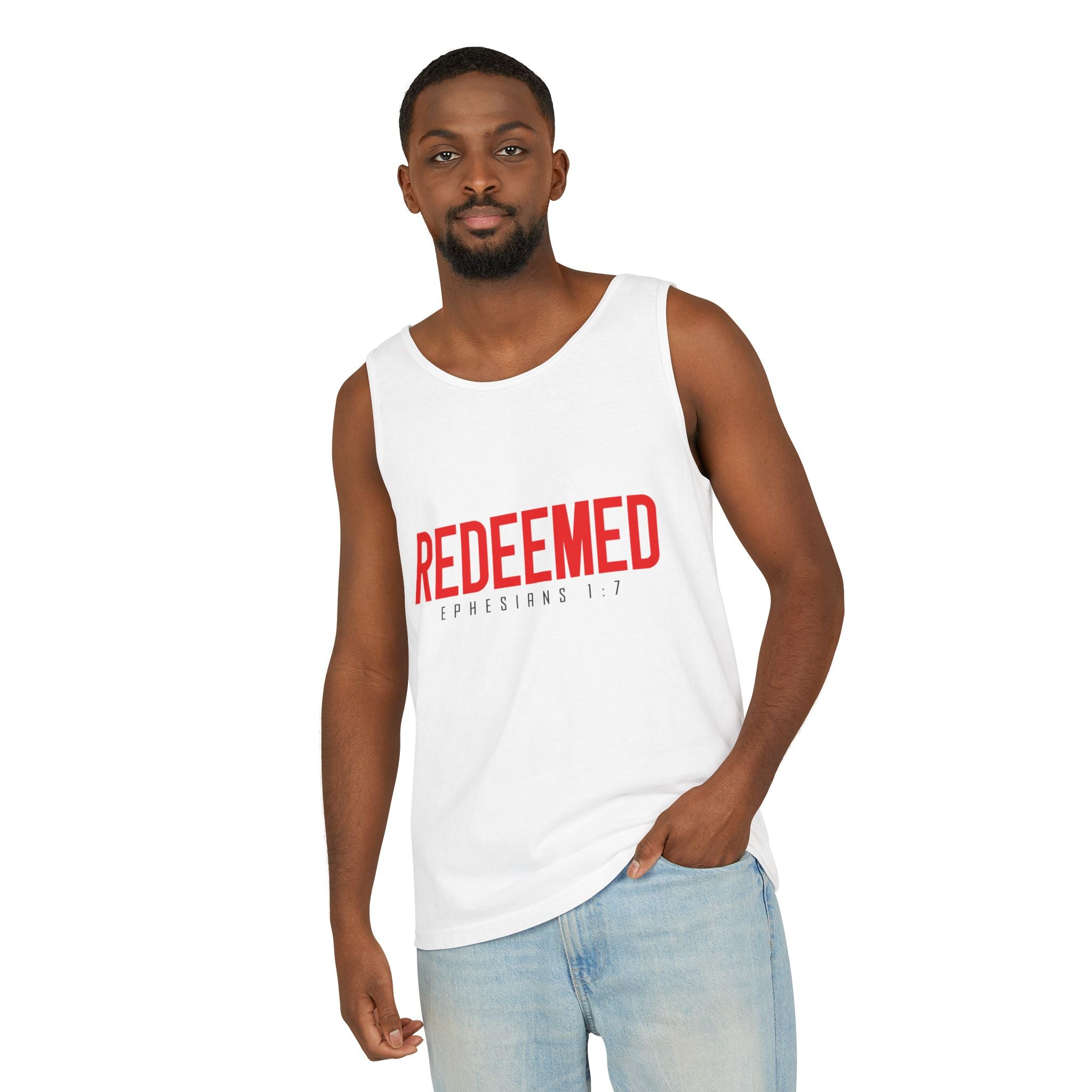 Redeemed Tank Top — Christian Ephesians 1:7 Faith Shirt