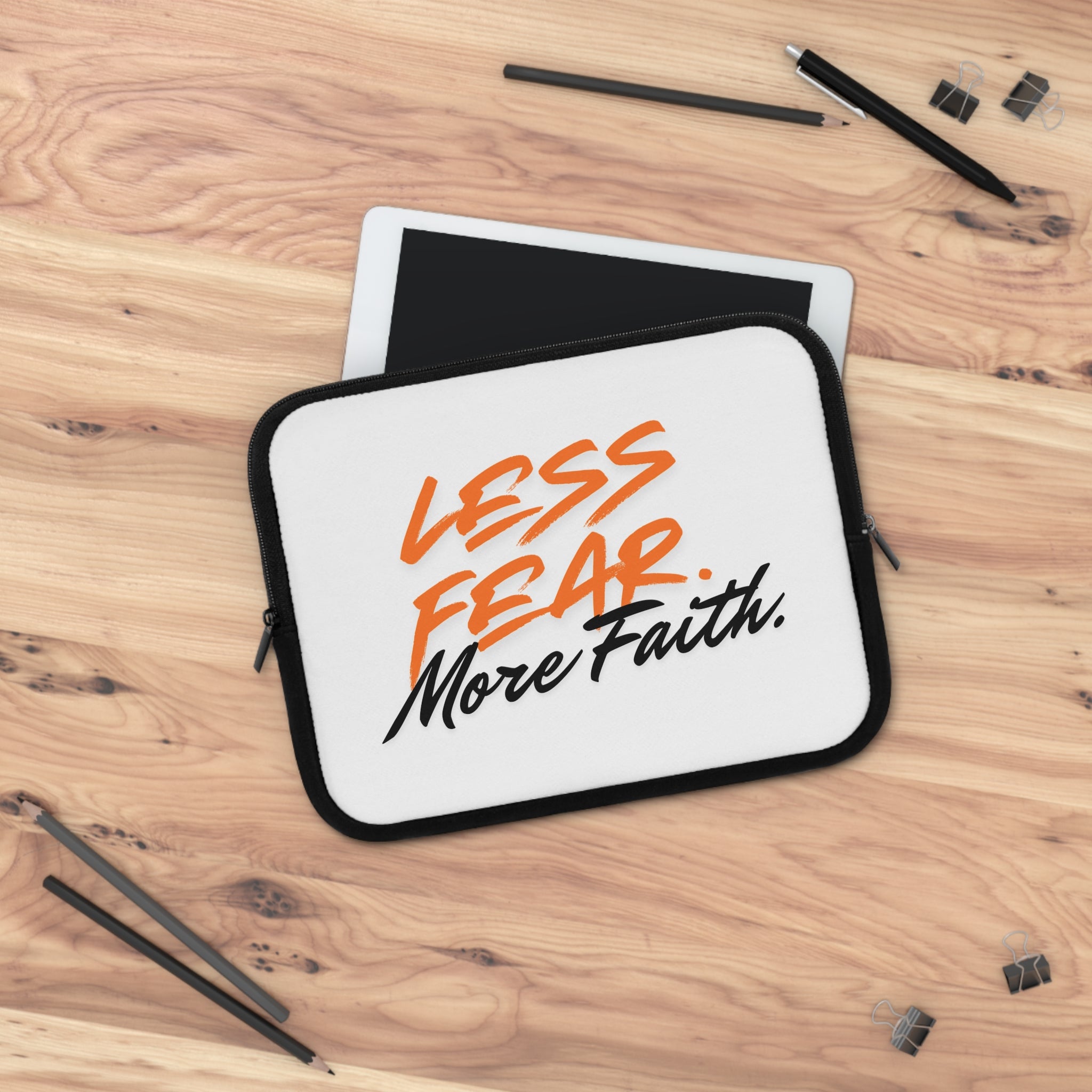 Less Fear More Faith Laptop Sleeve — Inspirational Protective Case