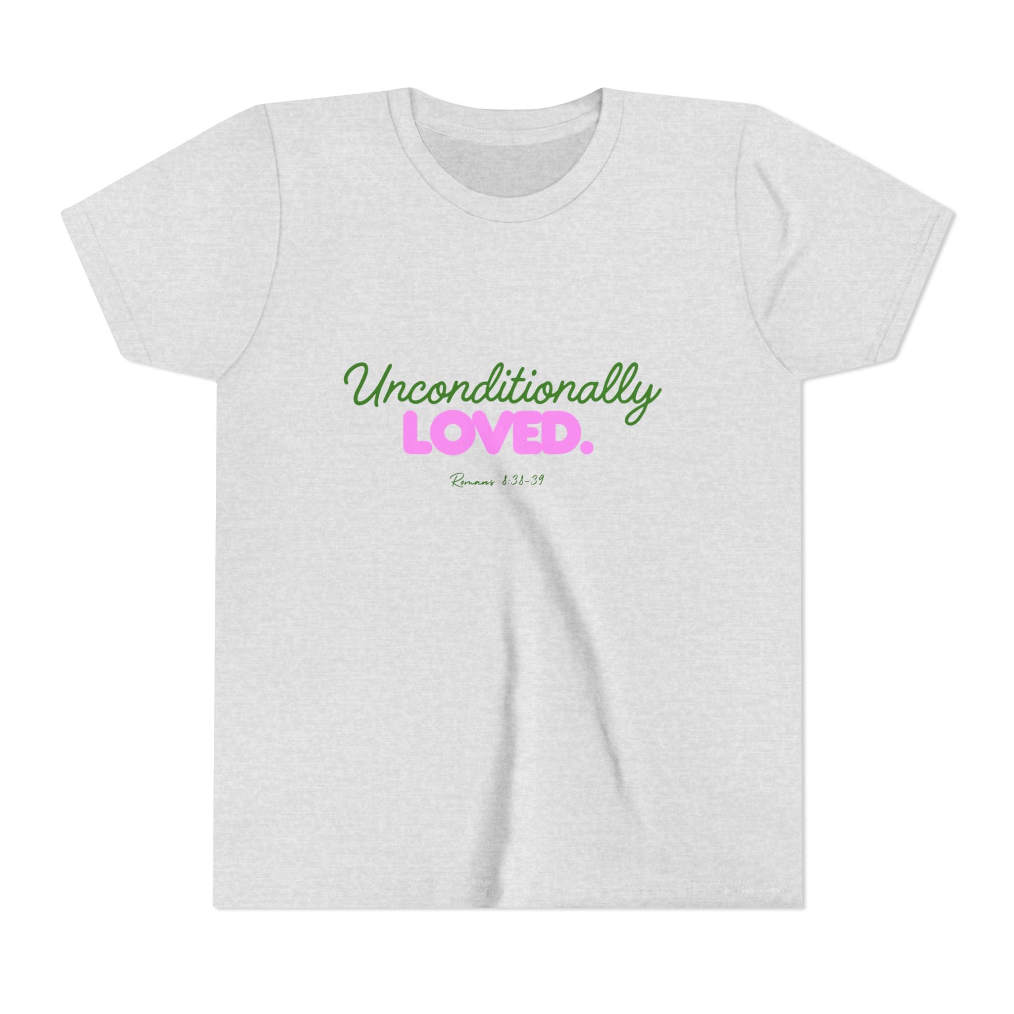 Youth Tee — "Unconditionally Loved." Pink & Green Inspirational Kids Shirt