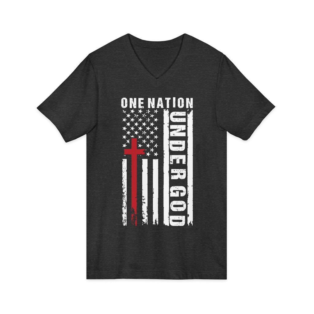 One Nation Under God V-Neck Tee — Patriotic Christian Flag T-Shirt