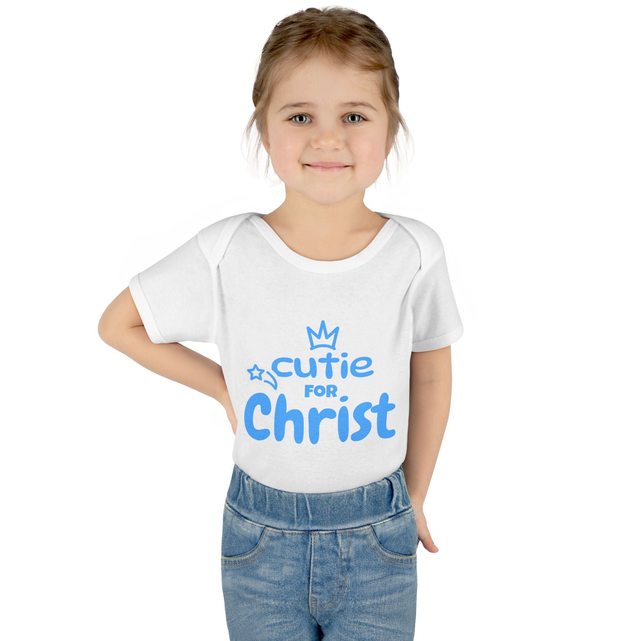 Boy's Infant and Toddler Bodysuit Cutie for Christ, Unisex Baby Rib Romper, religious celebration onesie, milestone outfit, baby shower gift