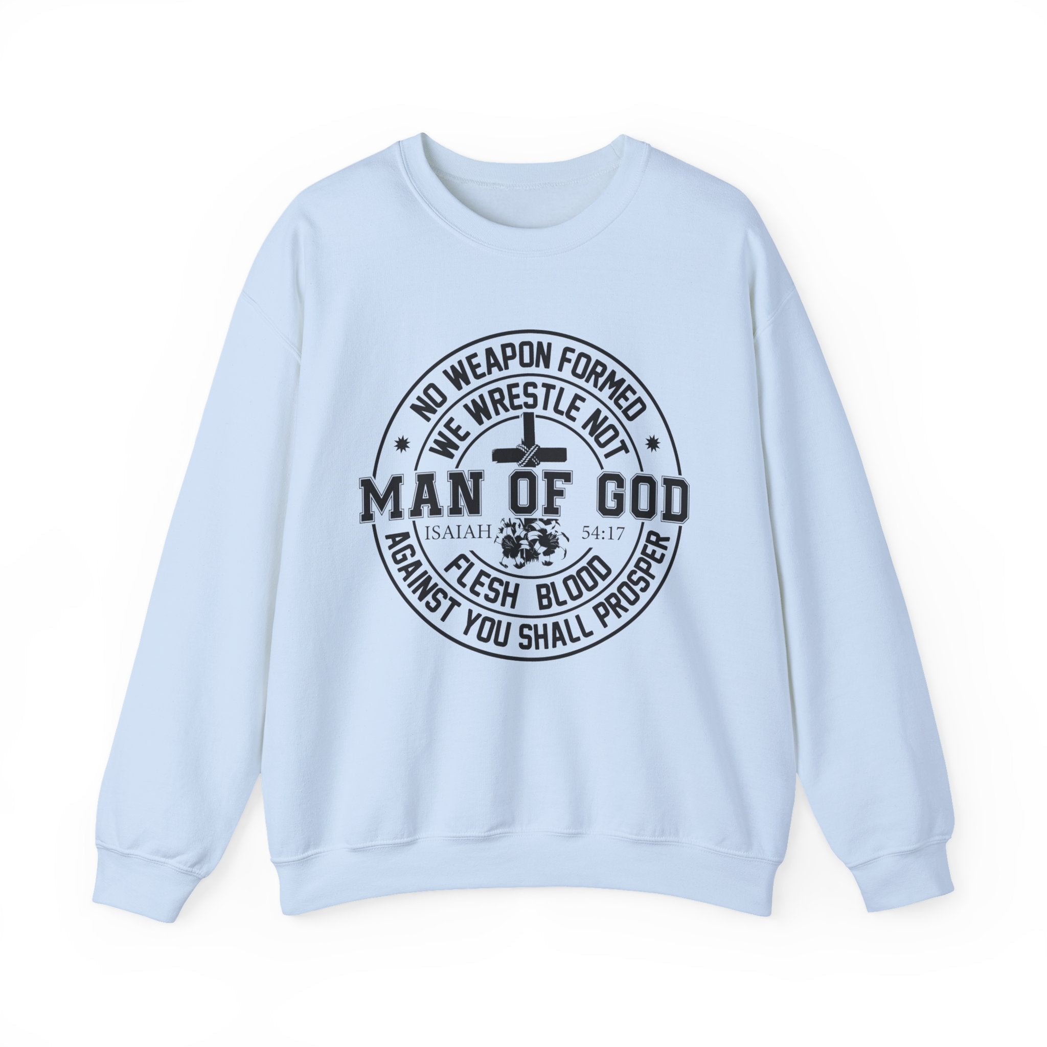 Man of God Sweatshirt — Isaiah 54:17 Faith Graphic Crewneck