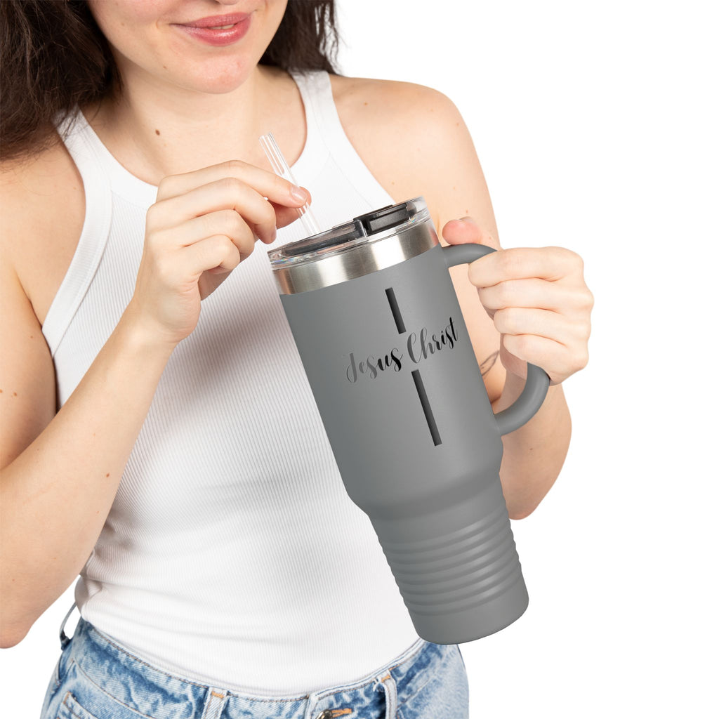 Jesus Christ Cross Minimalist Insulated Travel Mug, 40oz - Stainless Steel, Double-Wall, 8 Color Options, BPA Free, Christian Gift