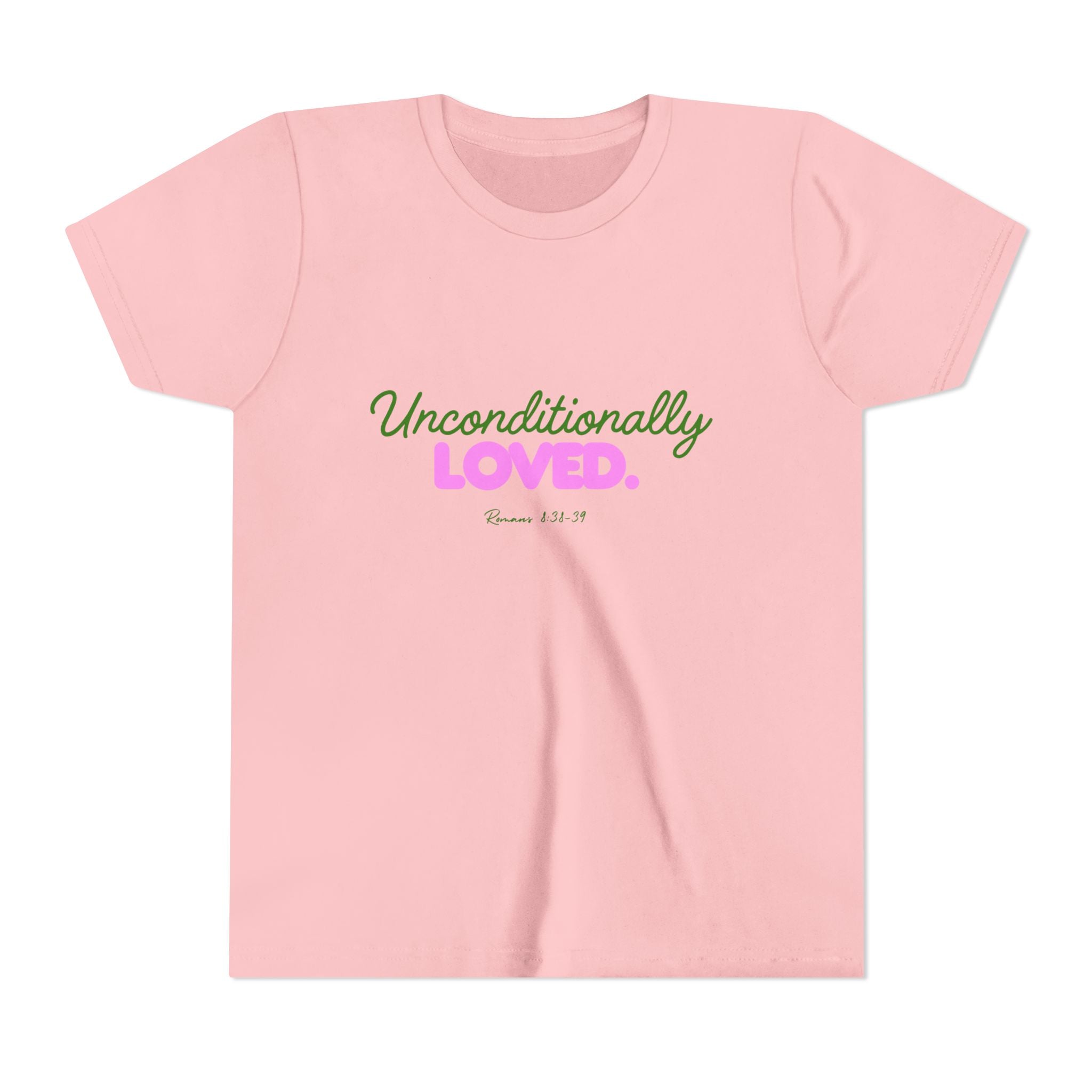 Youth Tee — "Unconditionally Loved." Pink & Green Inspirational Kids Shirt
