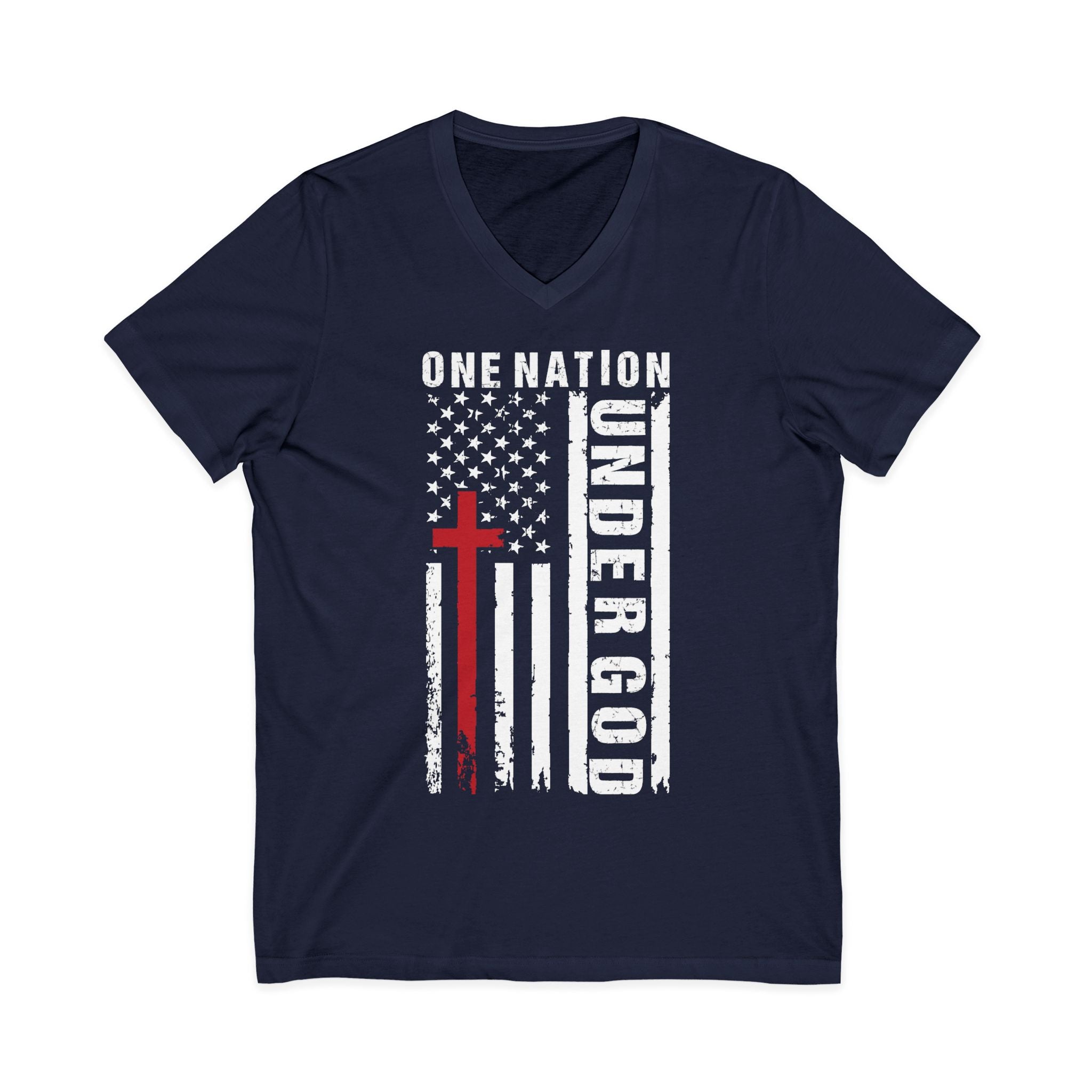 One Nation Under God V-Neck Tee — Patriotic Christian Flag T-Shirt
