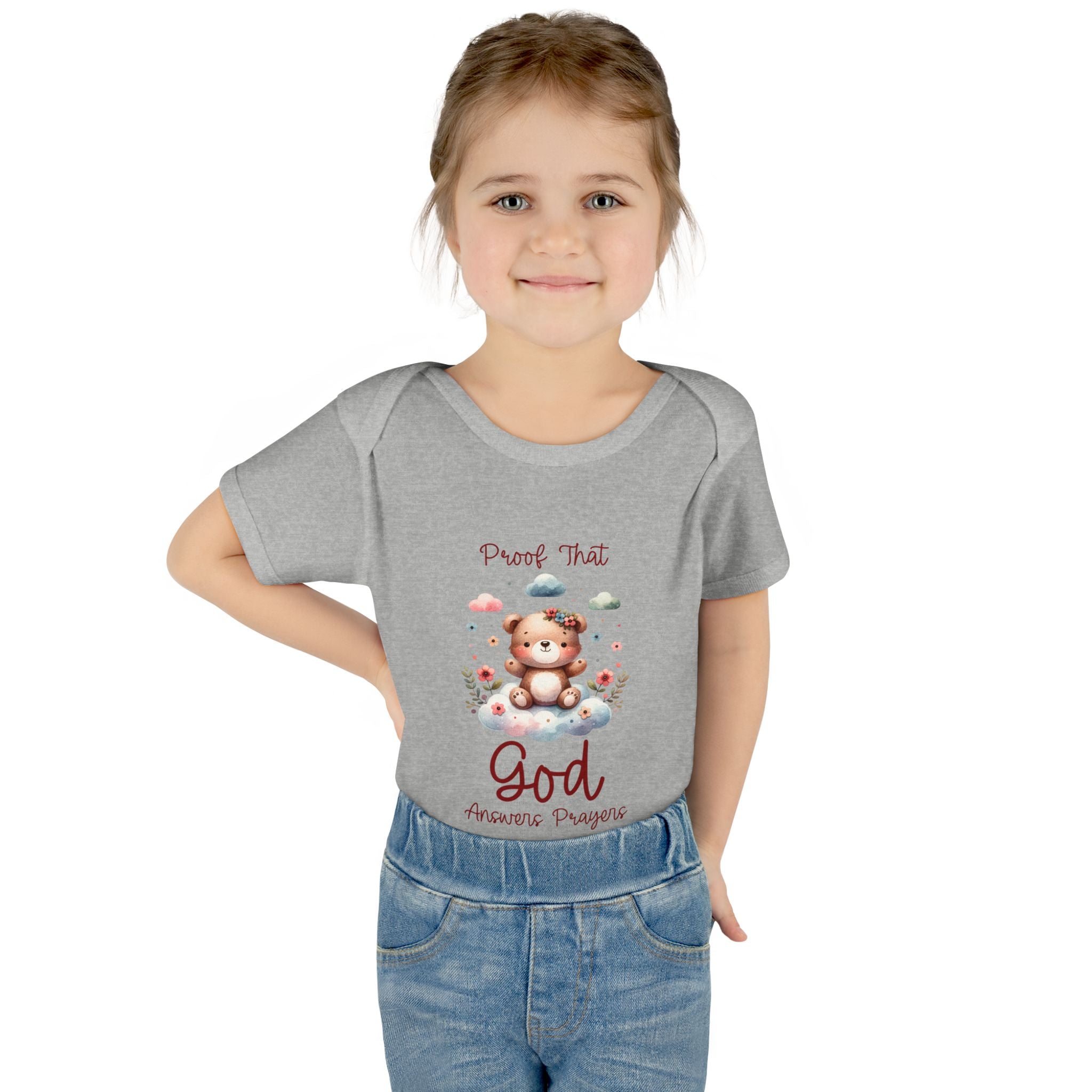 Cute God Prayer Baby Bodysuit, Adorable Onesie for Newborns, Teddy Bear Design, Gift for New Parents, Holiday Celebration Outfit, Soft Comfy