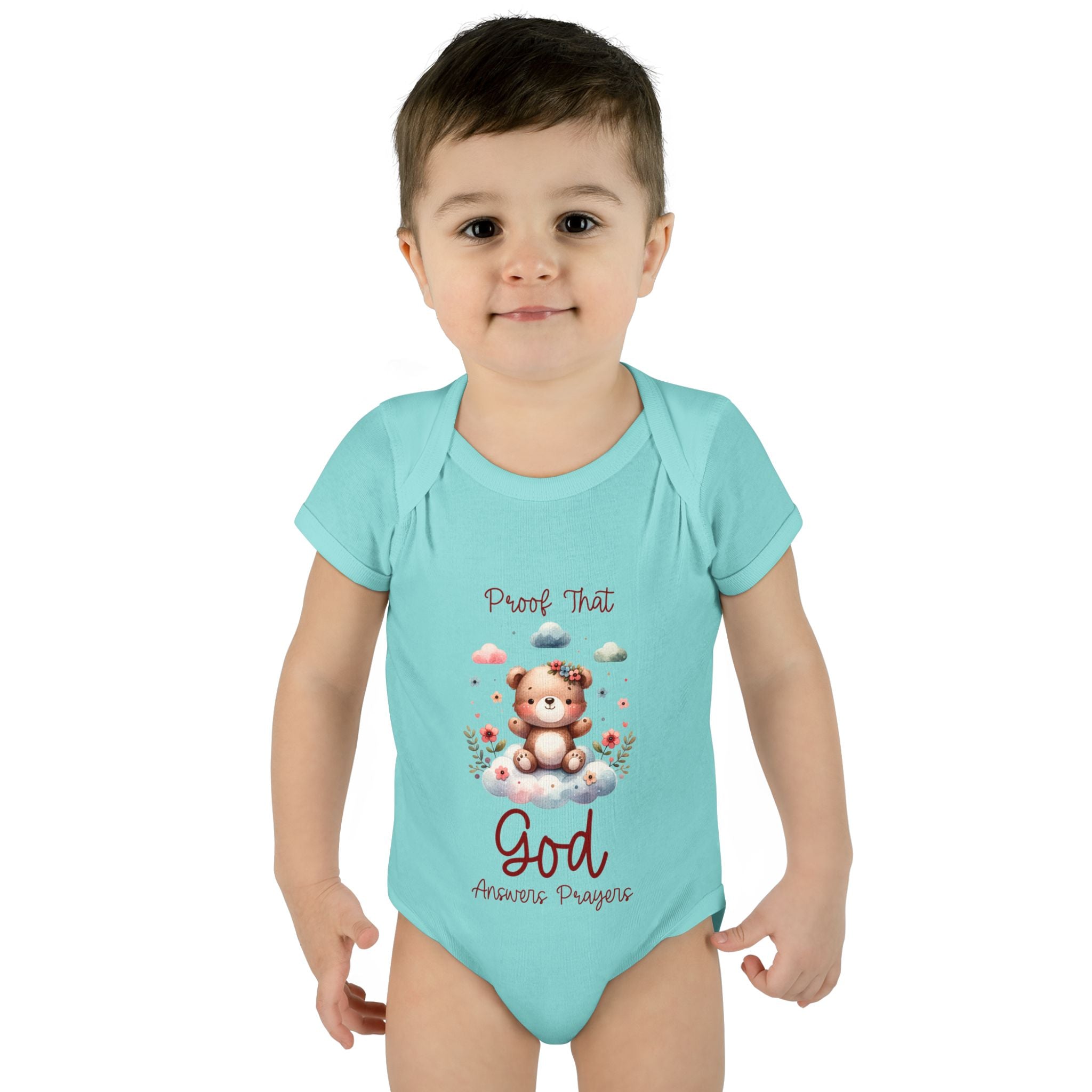 Cute God Prayer Baby Bodysuit, Adorable Onesie for Newborns, Teddy Bear Design, Gift for New Parents, Holiday Celebration Outfit, Soft Comfy