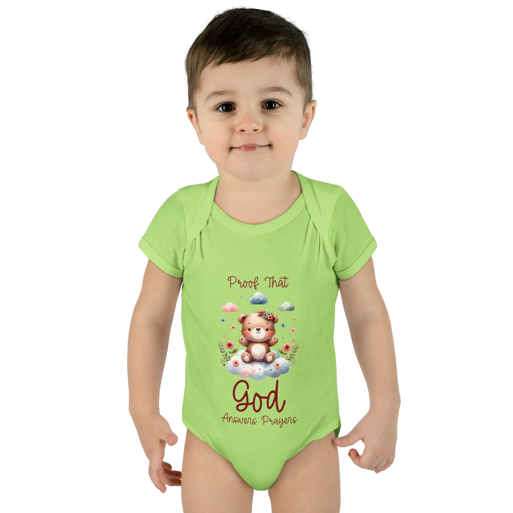 Cute God Prayer Baby Bodysuit, Adorable Onesie for Newborns, Teddy Bear Design, Gift for New Parents, Holiday Celebration Outfit, Soft Comfy