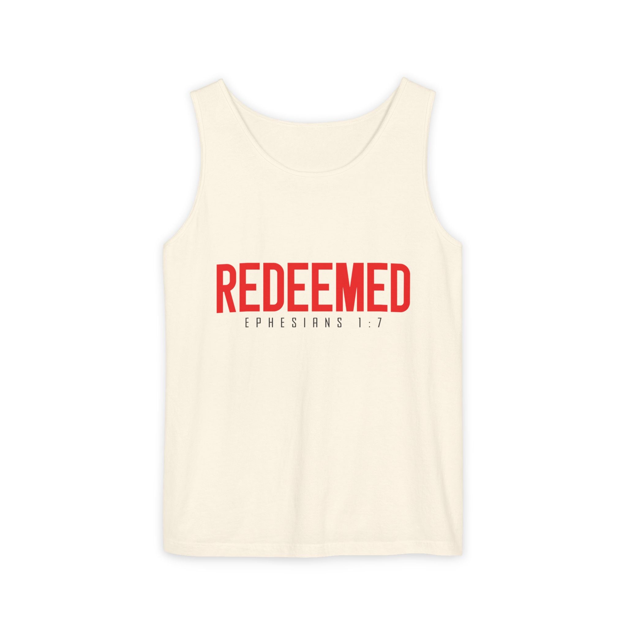 Redeemed Tank Top — Christian Ephesians 1:7 Faith Shirt