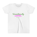 Youth Tee — "Unconditionally Loved." Pink & Green Inspirational Kids Shirt