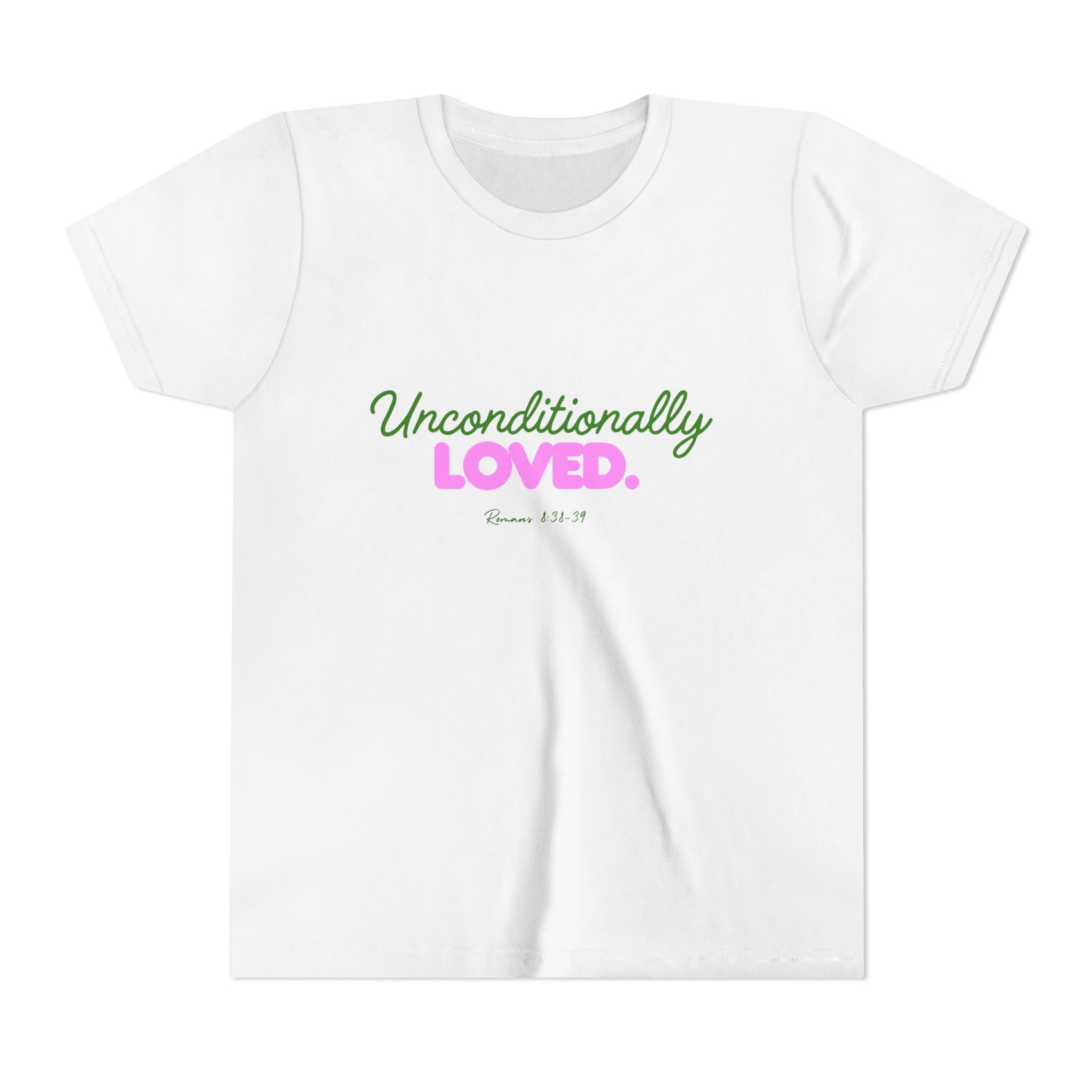 Youth Tee — "Unconditionally Loved." Pink & Green Inspirational Kids Shirt