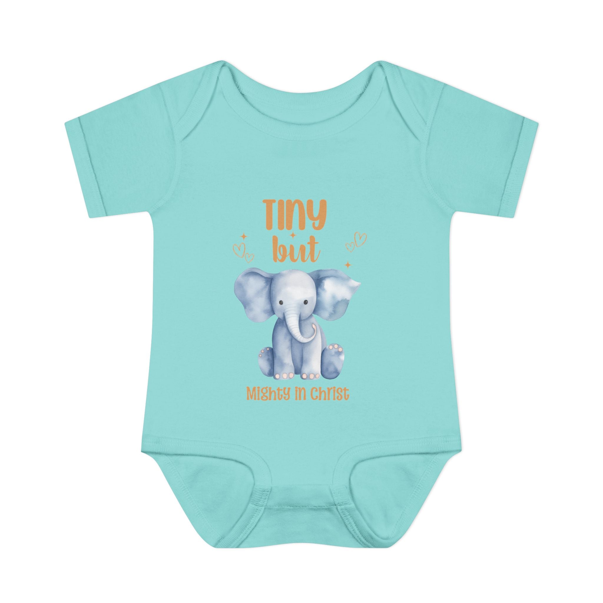 Infant Bodysuit, Tiny But Mighty in Christ Elephant Baby Onesie, Baby Shower Gift, First Birthday Outfit, Grandparents Gift, Combed Cotton