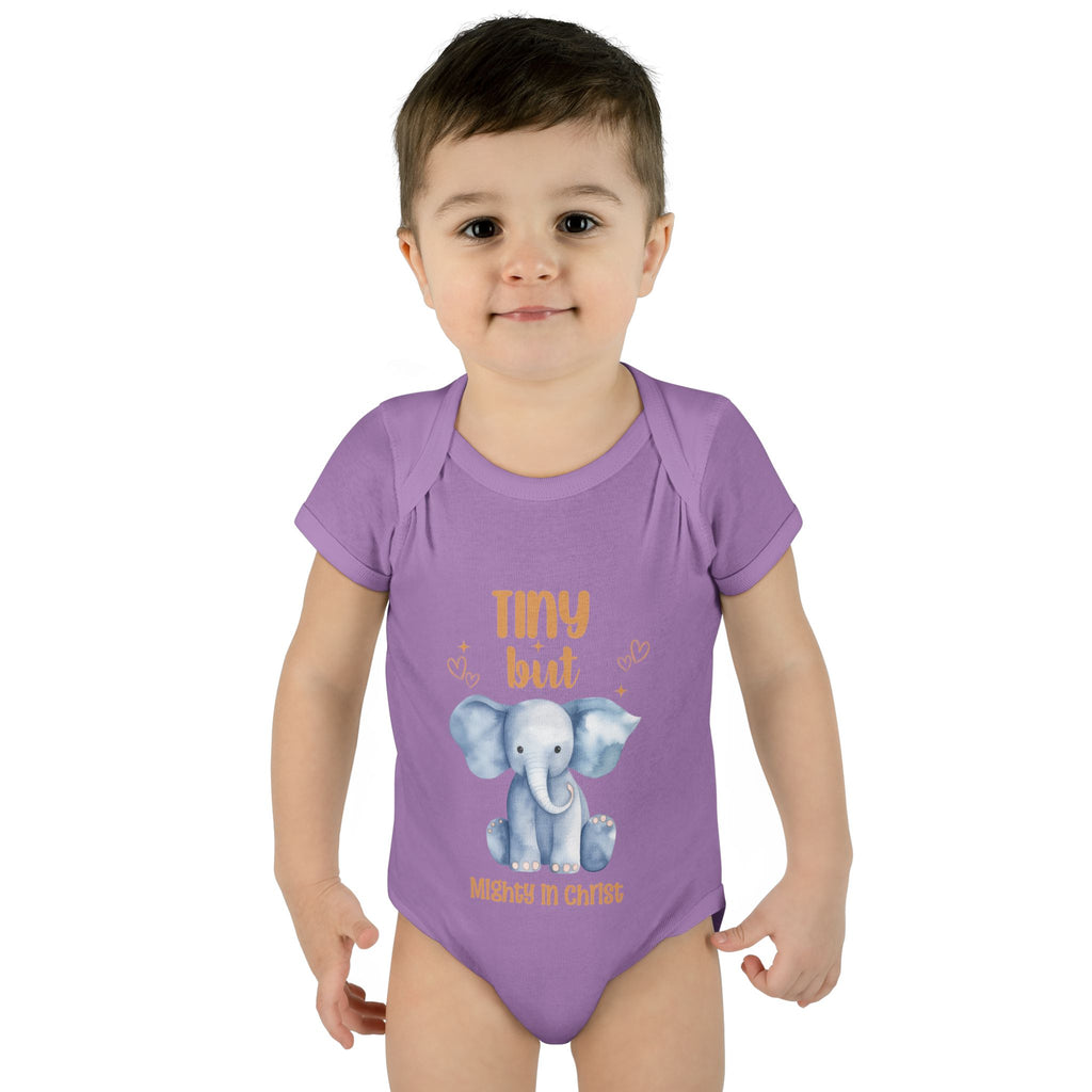 Infant Bodysuit, Tiny But Mighty in Christ Elephant Baby Onesie, Baby Shower Gift, First Birthday Outfit, Grandparents Gift, Combed Cotton