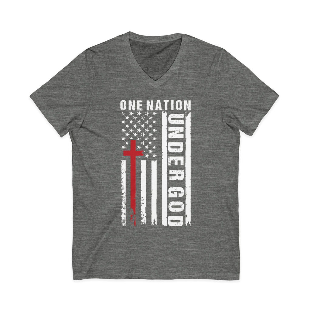 One Nation Under God V-Neck Tee — Patriotic Christian Flag T-Shirt