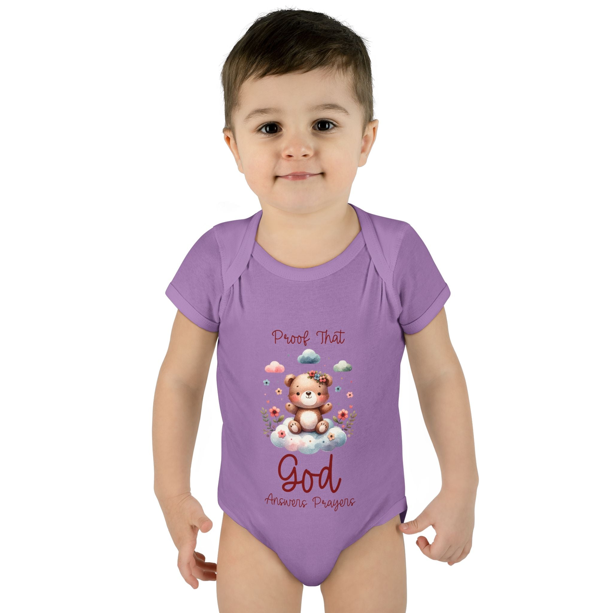 Cute God Prayer Baby Bodysuit, Adorable Onesie for Newborns, Teddy Bear Design, Gift for New Parents, Holiday Celebration Outfit, Soft Comfy