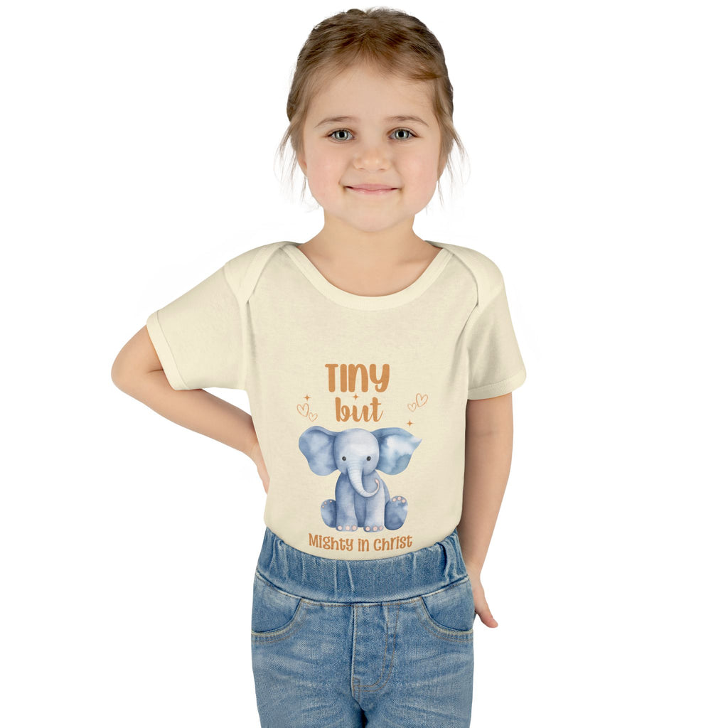 Infant Bodysuit, Tiny But Mighty in Christ Elephant Baby Onesie, Baby Shower Gift, First Birthday Outfit, Grandparents Gift, Combed Cotton