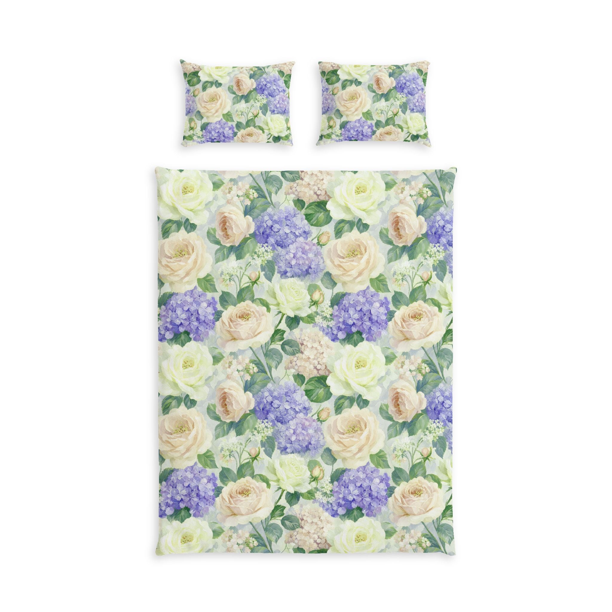 Floral Cotton Bed Set — Vintage Rose & Hydrangea Duvet Cover
