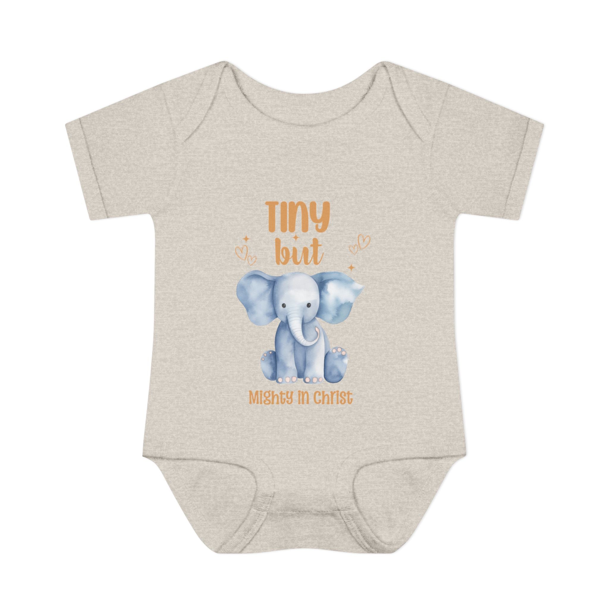 Infant Bodysuit, Tiny But Mighty in Christ Elephant Baby Onesie, Baby Shower Gift, First Birthday Outfit, Grandparents Gift, Combed Cotton